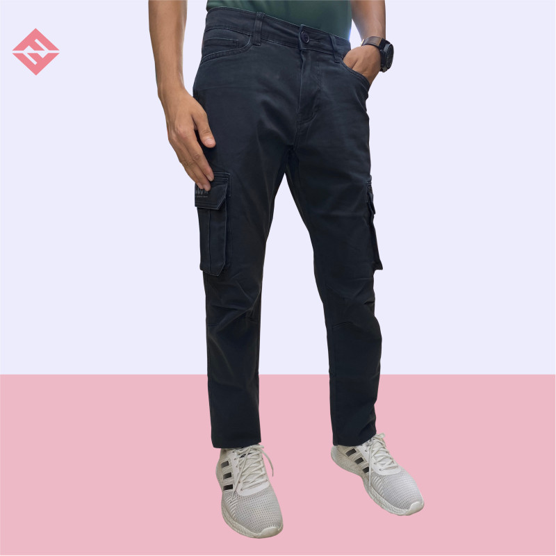 Men's Slim-Fit 6 Pocket Twill Cargo Pants 233L ( Light Black )